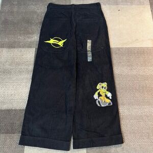 NWT A.Lab 36 Mega Corduroy Baggy Pants Mens 36 Black Wide Leg Embroidered Rave